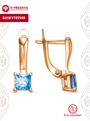 Серьги бижутерия, покрытие - золочение, вставка - фианит (недрагоценный камень)