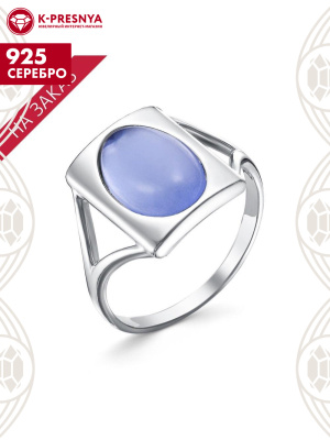 Кольцо серебро 925 пробы, покрытие - родирование, вставка - искусственный сапфир