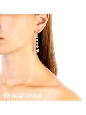 Серьги серебро 925 пробы, без покрытия, вставка - фианит (недрагоценный камень)