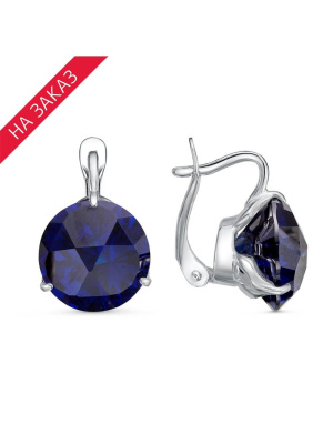 Серьги серебро 925 пробы, покрытие - родирование, вставка - фианит собственной огранки (недрагоценный камень)