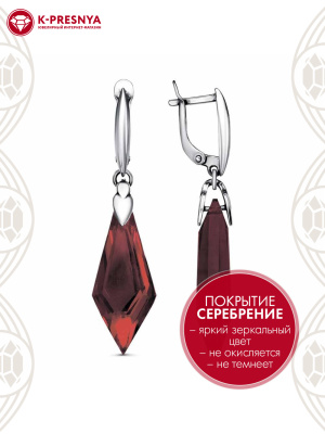 Серьги бижутерия, покрытие - серебрение с оксидированием, вставка - стекло ювелирное собственной огранки