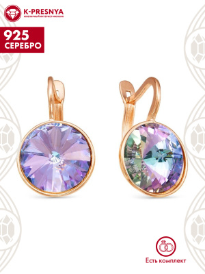 Серьги серебро 925 пробы, покрытие - золочение, вставка - стекло ювелирное preciosa