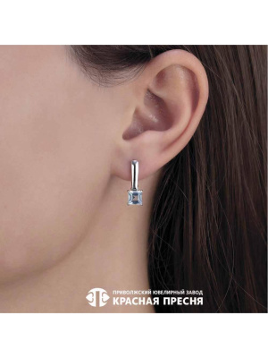 Серьги серебро 925 пробы, покрытие - родирование, вставка - голубой топаз (полудрагоценный камень)