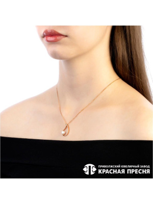 Колье серебро 925 пробы, покрытие - золочение, вставка - культивированный жемчуг