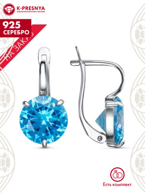 Серьги серебро 925 пробы, покрытие - родирование, вставка - фианит (недрагоценный камень)