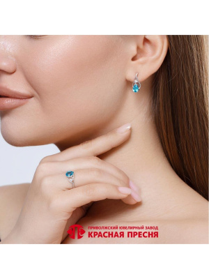 Серьги серебро 925 пробы, покрытие - родирование, вставка - фианит (недрагоценный камень)