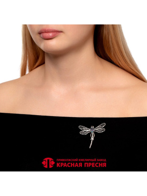 Брошь серебро 925 пробы, покрытие - оксидирование, вставка - фианит (недрагоценный камень)