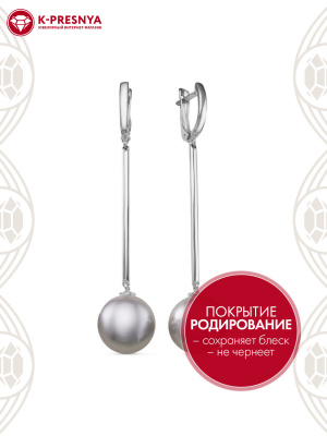 Серьги серебро 925 пробы, покрытие - родирование, вставка - имитация жемчуга