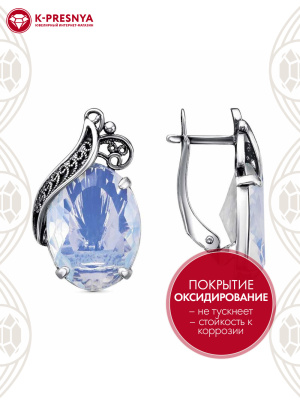 Серьги серебро 925 пробы, покрытие - оксидирование, вставка - стекло ювелирное собственной огранки