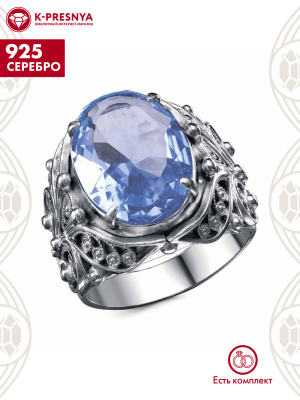 Кольцо серебро 925 пробы, покрытие - оксидирование, вставка - стекло ювелирное собственной огранки
