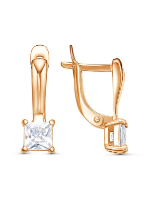 Серьги серебро 925 пробы, покрытие - золочение, вставка - фианит (недрагоценный камень)