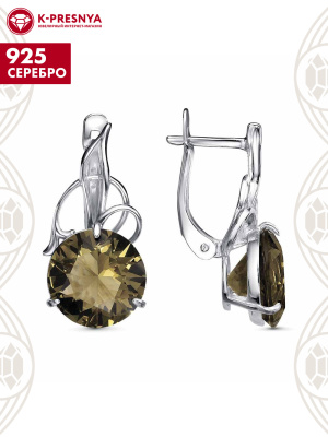 Серьги серебро 925 пробы, покрытие - родирование, вставка - искусственный раухтопаз