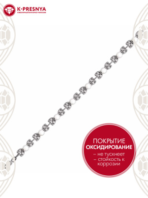 Браслет серебро 925 пробы, покрытие - оксидирование, вставка - культивированный жемчуг, фианит (недрагоценный камень)