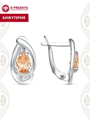Серьги бижутерия, покрытие - платинирование, вставка - фианит (недрагоценный камень)
