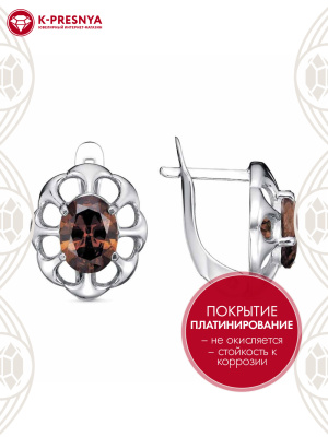 Серьги бижутерия, покрытие - платинирование, вставка - фианит (недрагоценный камень)