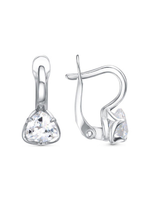 Серьги бижутерия, покрытие - серебрение, вставка - фианит (недрагоценный камень)