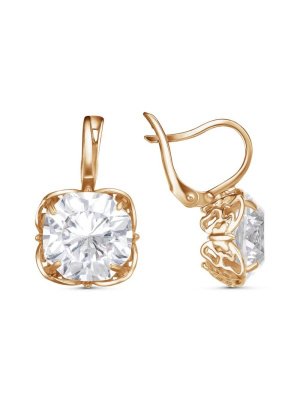 Серьги серебро 925 пробы, покрытие - золочение, вставка - фианит собственной огранки (недрагоценный камень)