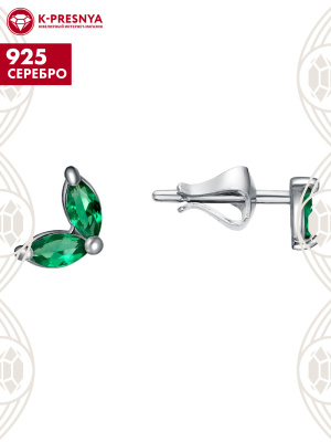 Серьги серебро 925 пробы, покрытие - родирование, вставка - искусственная шпинель