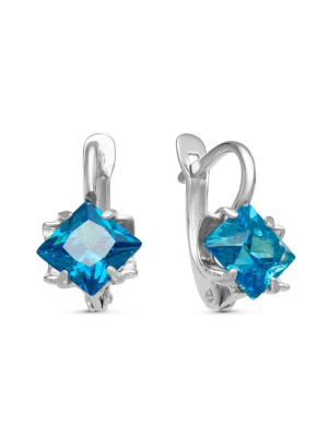 Серьги бижутерия, покрытие - серебрение, вставка - фианит (недрагоценный камень)