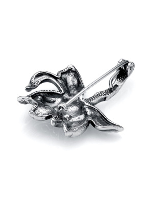 Брошь бижутерия, покрытие - серебрение с оксидированием, без вставок
