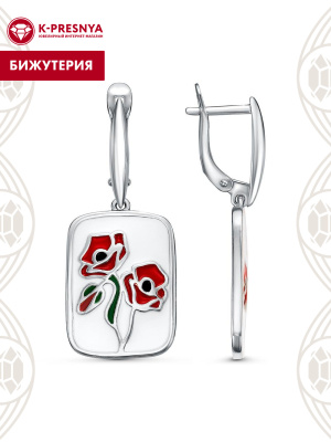 Серьги бижутерия, покрытие - платинирование, отделка - эмаль, без вставок