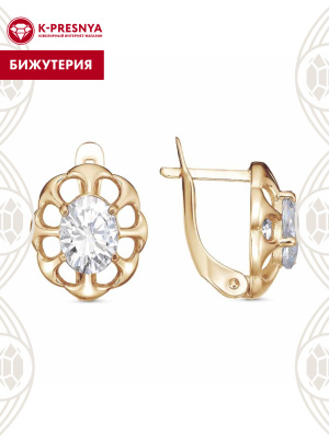 Серьги бижутерия, покрытие - золочение, вставка - фианит (недрагоценный камень)