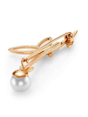 Брошь серебро 925 пробы, покрытие - золочение, вставка - имитация жемчуга