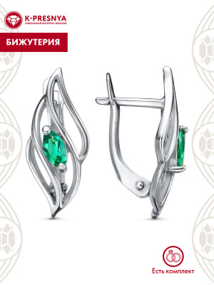 Серьги бижутерия, покрытие - платинирование, вставка - искусственная шпинель