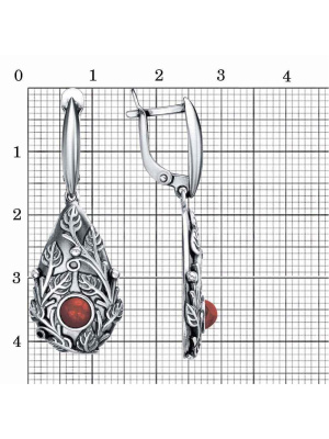 Серьги бижутерия, покрытие - серебрение с оксидированием, вставка - искусственный коралл