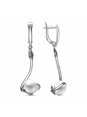 Серьги бижутерия, покрытие - серебрение с оксидированием, вставка - имитация жемчуга