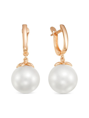 Серьги серебро 925 пробы, покрытие - золочение, вставка - имитация жемчуга