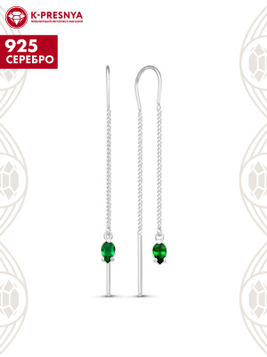 Серьги серебро 925 пробы, покрытие - родирование, вставка - искусственная шпинель