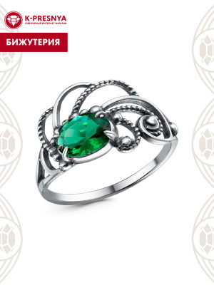 Кольцо бижутерия, покрытие - серебрение с оксидированием, вставка - фианит (недрагоценный камень)