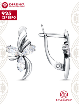 Серьги серебро 925 пробы, покрытие - оксидирование, вставка - фианит (недрагоценный камень)