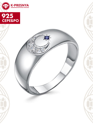 Кольцо серебро 925 пробы, покрытие - платинирование, вставка - искусственная шпинель, фианит (недрагоценный камень)