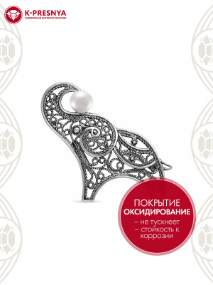 Брошь серебро 925 пробы, покрытие - оксидирование, вставка - культивированный жемчуг