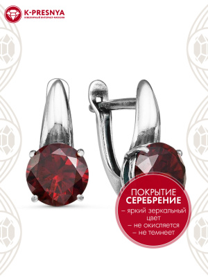 Серьги бижутерия, покрытие - серебрение с оксидированием, вставка - фианит (недрагоценный камень)