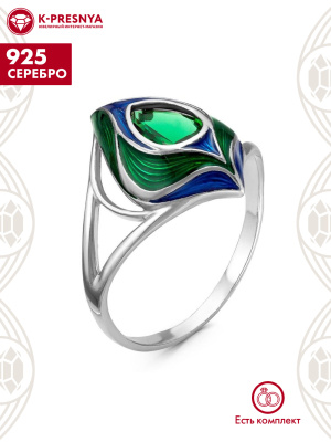 Кольцо серебро 925 пробы, покрытие - родирование, отделка - эмаль, вставка - искусственная шпинель