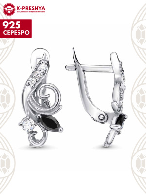 Серьги серебро 925 пробы, покрытие - родирование, вставка - фианит (недрагоценный камень)