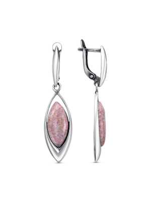 Серьги серебро 925 пробы, покрытие - оксидирование, вставка - родонит