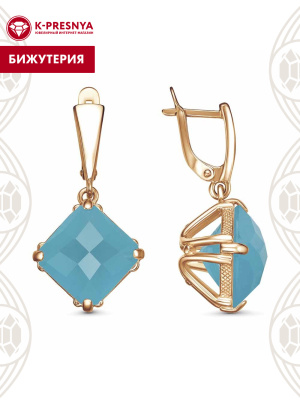 Серьги бижутерия, покрытие - золочение, вставка - искусственный халцедон