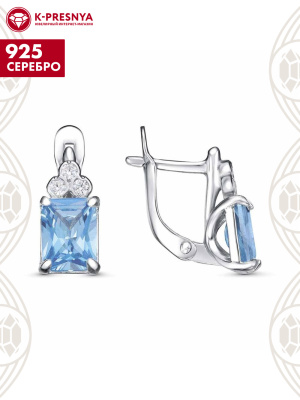 Серьги серебро 925 пробы, покрытие - платинирование, вставка - фианит (недрагоценный камень)