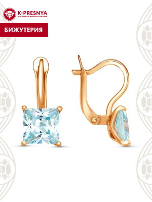 Серьги бижутерия, покрытие - золочение, вставка - фианит (недрагоценный камень)