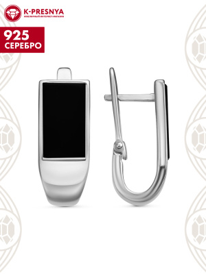 Серьги серебро 925 пробы, покрытие - родирование, вставка - искусственный агат черный