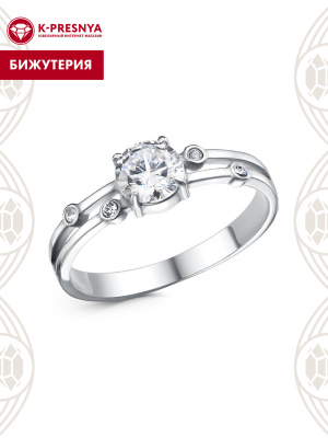 Кольцо бижутерия, покрытие - платинирование, вставка - стекло ювелирное preciosa, фианит (недрагоценный камень)