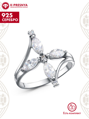 Кольцо серебро 925 пробы, покрытие - платинирование, вставка - фианит (недрагоценный камень)