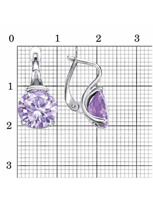 Серьги серебро 925 пробы, покрытие - родирование, вставка - фианит (недрагоценный камень)