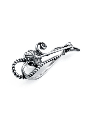 Брошь бижутерия, покрытие - серебрение с оксидированием, вставка - культивированный жемчуг