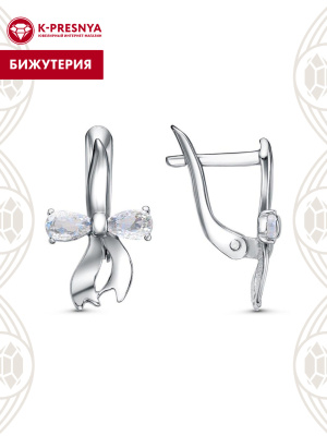 Серьги бижутерия, покрытие - платинирование, вставка - фианит (недрагоценный камень)