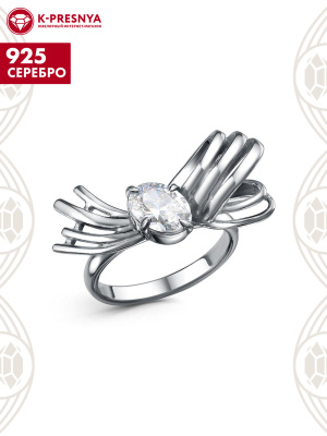Кольцо серебро 925 пробы, покрытие - оксидирование, вставка - фианит (недрагоценный камень)